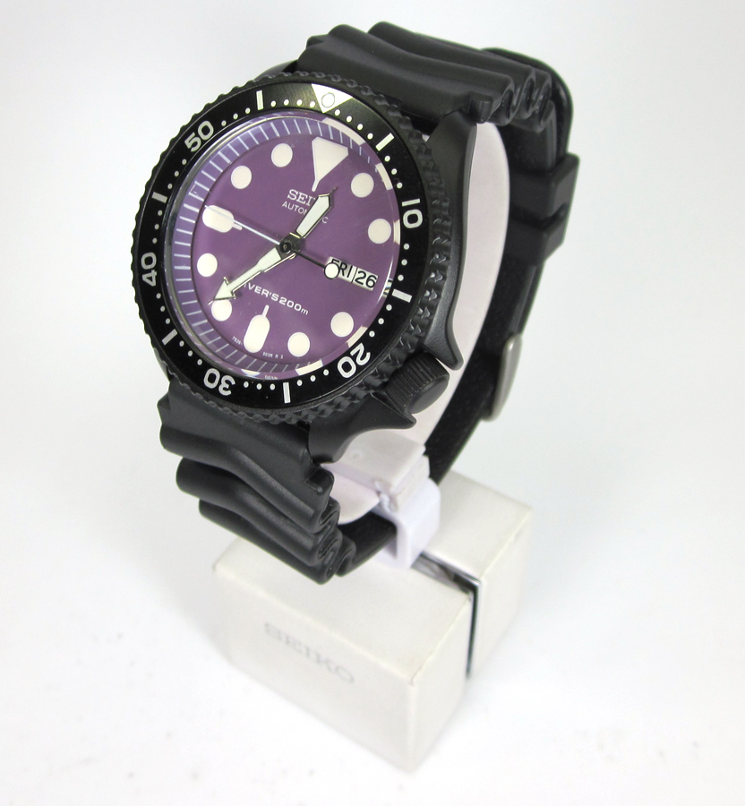 Pre-sale skx007 7s26 Purple Dial Black Cerakote Seiko Wave Strap - Mad Mod  World
