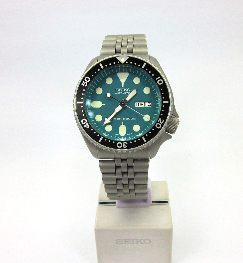 pre sale 7s26 skx007 bead blast case jubilee bracelet GREEN / TEAL dial  classic stainless steel NH36A - Mad Mod World